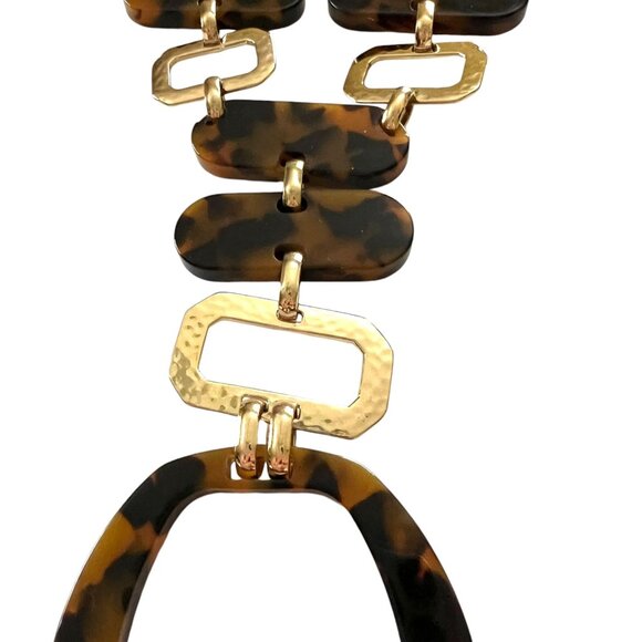 Chicos Tortoise Shell & Hammered Goldtone Adjustable Statement Necklace … - Picture 8 of 12